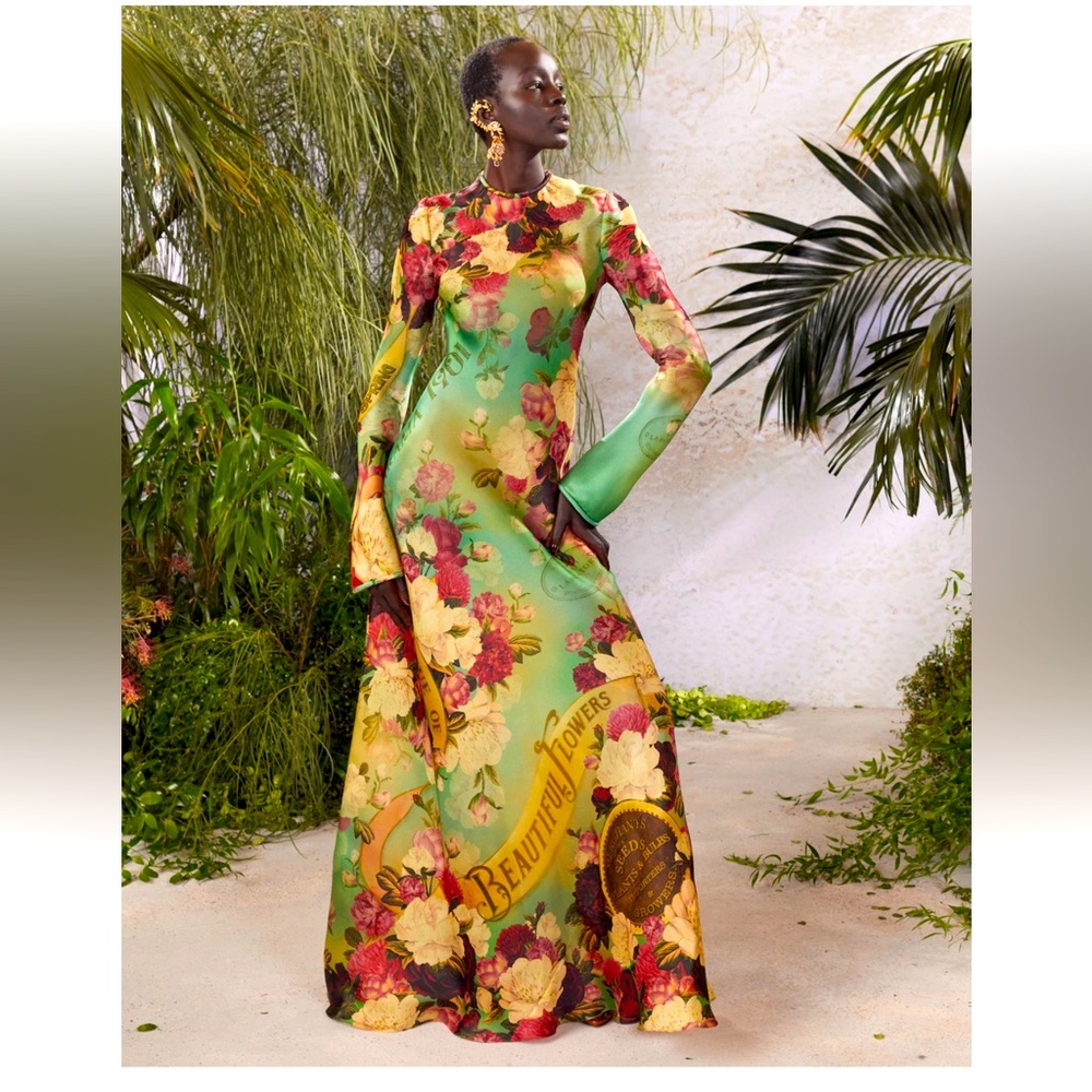 Floral Green and Red Women's Dress
